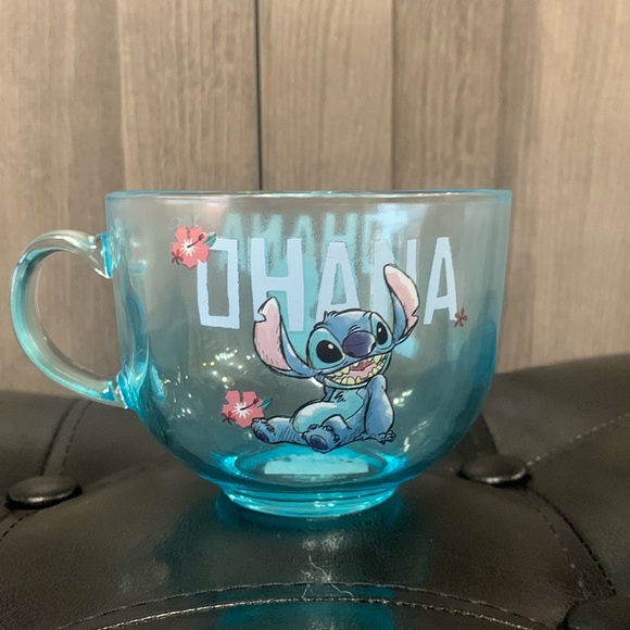 Disney Other - New Disney's Stitch Ohana Blue Clear Glass Tea Cup Coffee Mug Lilo & Stitch